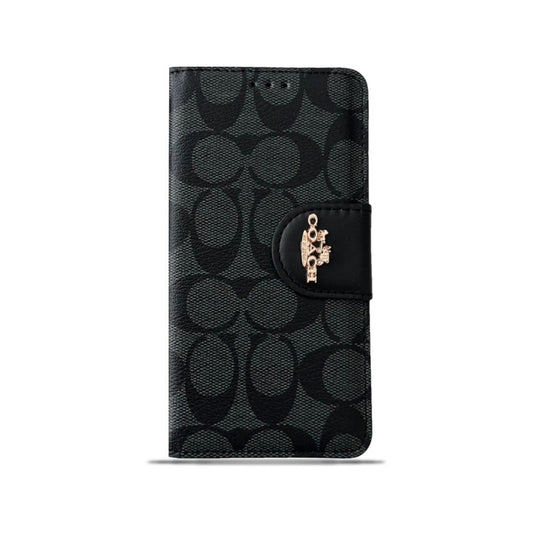 Coach iPhone Case  Leather Flip Case with Card Holder Black-PTK241622