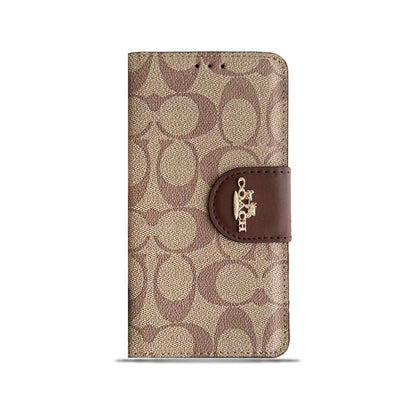 Coach iPhone Case  Leather Flip Case with Card Holder Brown-PTK241622