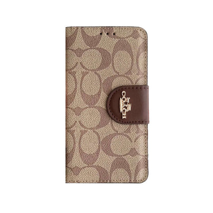 Coach iPhone Case  Leather Flip Case with Card Holder Black-PTK241622