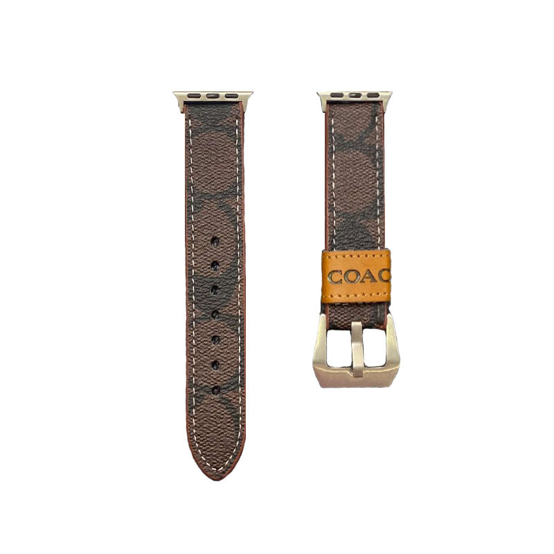 Leather Coach Apple Watch Band Coffee-YHK244221710