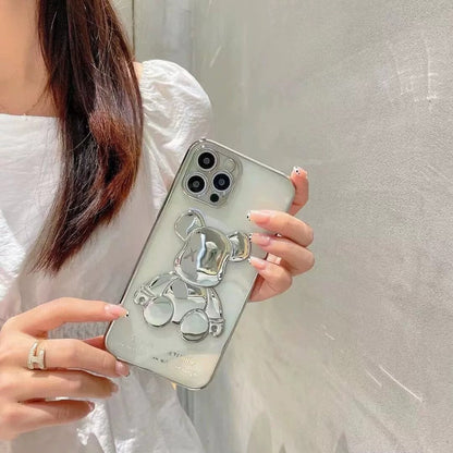 Silver Reflective Bear Transparent iPhone Case