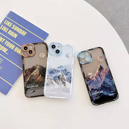 Blue Snowy Mountain Moon iPhone Case