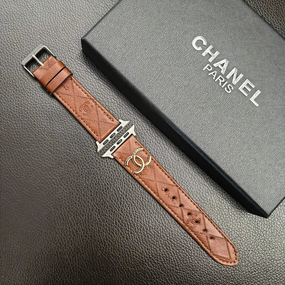 Luxury Gold Monogram 3D Embossed Leather Apple Watch Strap