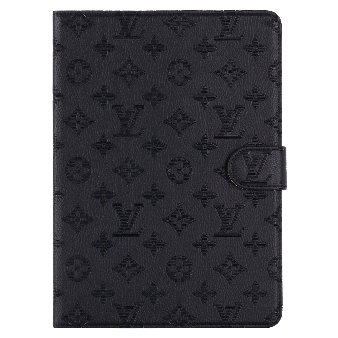 3D Embossed Canvas Monogram Holster Apple iPad Flip Cover With Stand Function