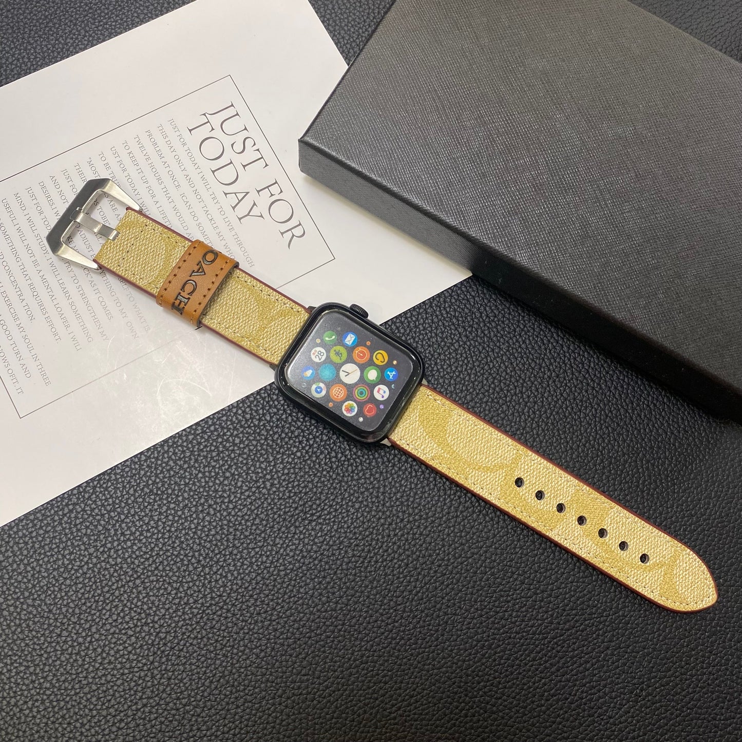 Leather Coach Apple Watch Band Coffee-YHK244221710