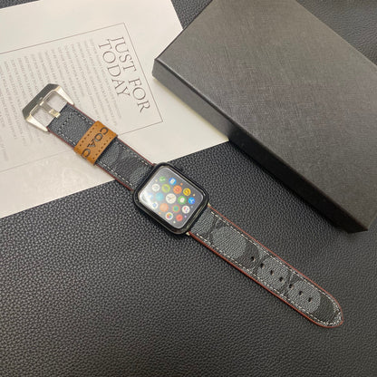 Leather Coach Apple Watch Band Black-YHK244221710