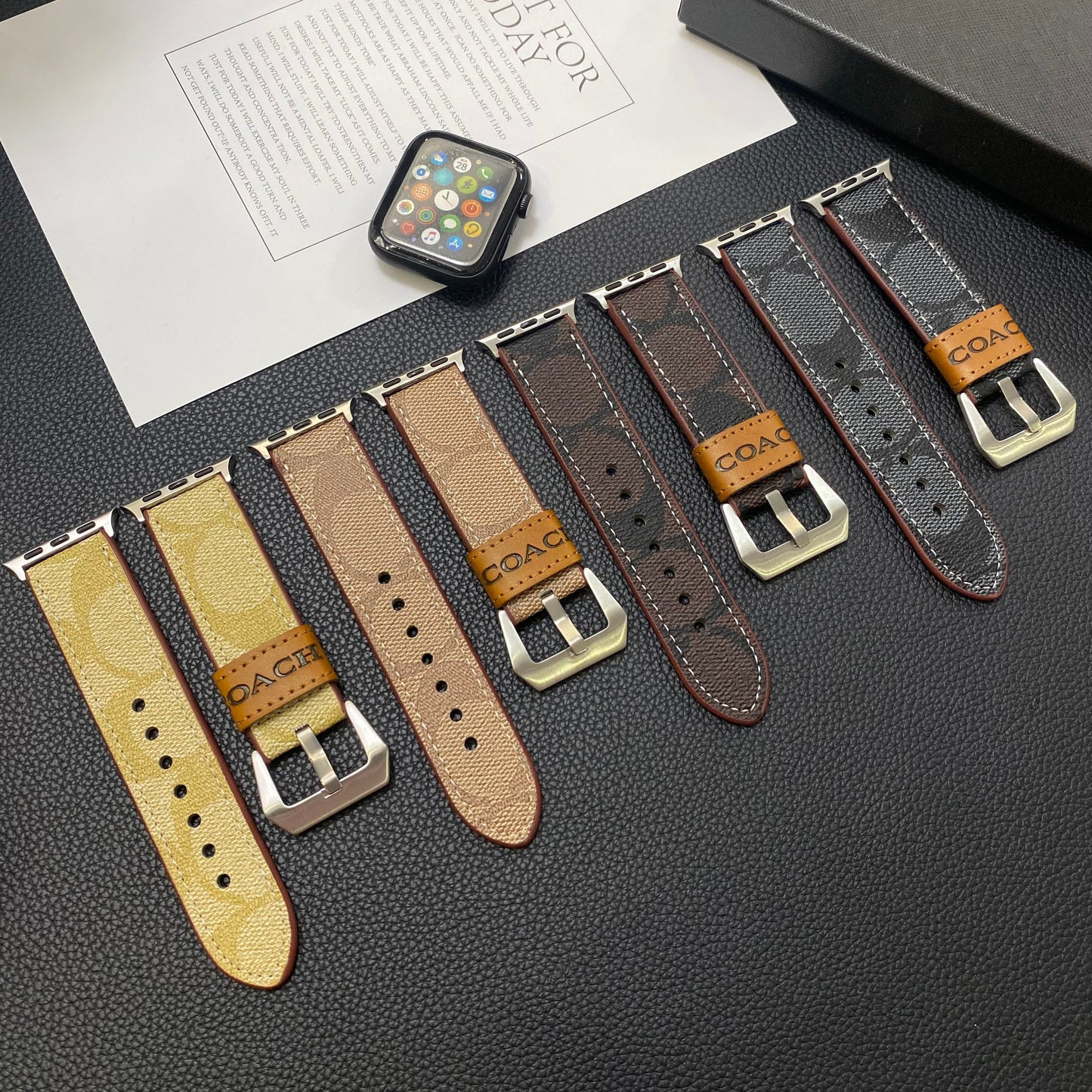 Leather Coach Apple Watch Band Light Brown-YHK244221710