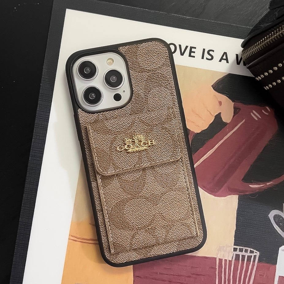 Coach iPhone Case With Card Holder Wallet Light Brown  -SZK240425