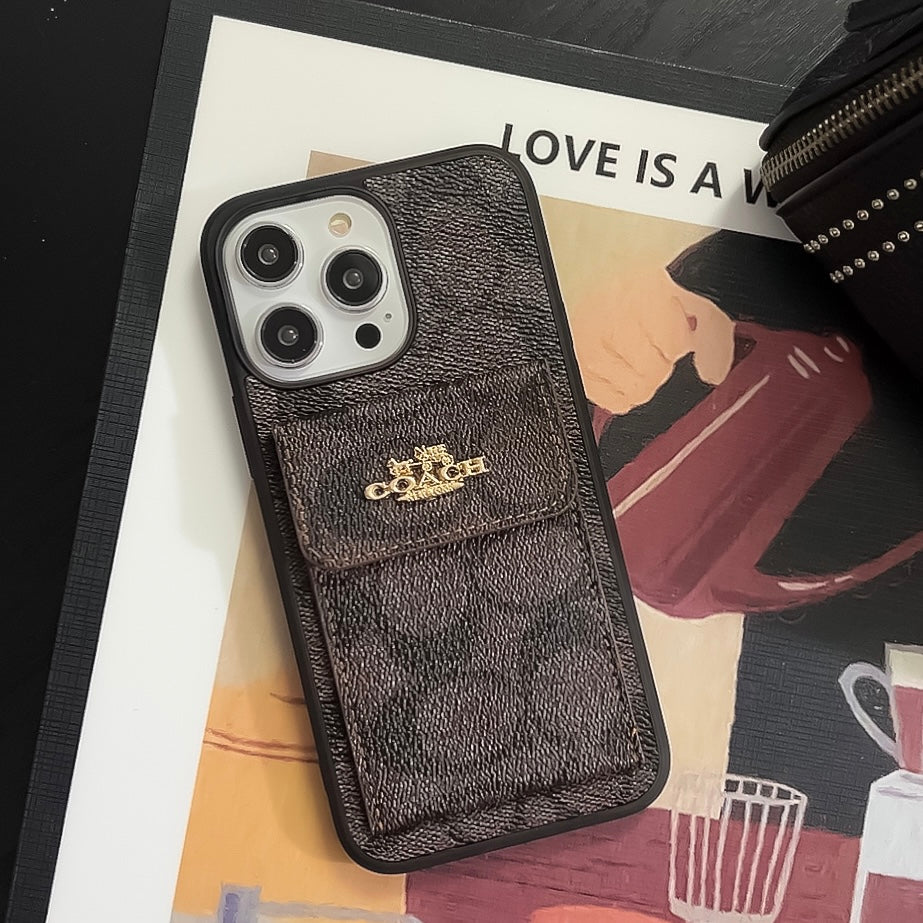 Coach iPhone Case With Card Holder Wallet Dark Brown  -SZK240425