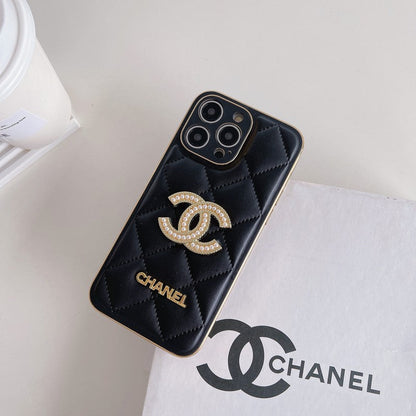 CC Black & White Leather iPhone Case