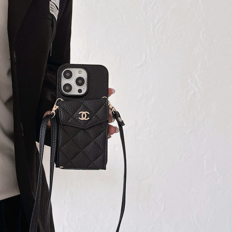 CC Card Bag Color Leather Chain iPhone Case