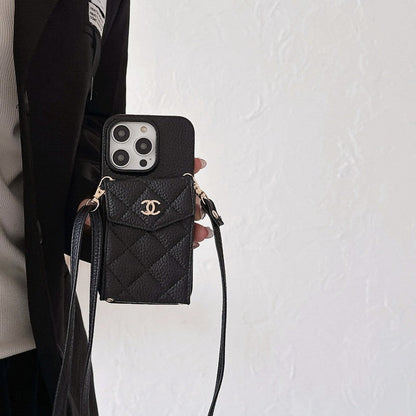 CC Card Bag Color Leather Chain iPhone Case