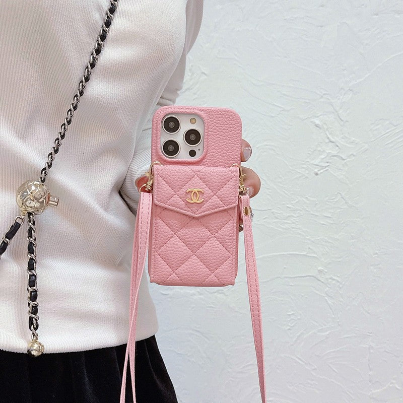 CC Card Bag Color Leather Chain iPhone Case