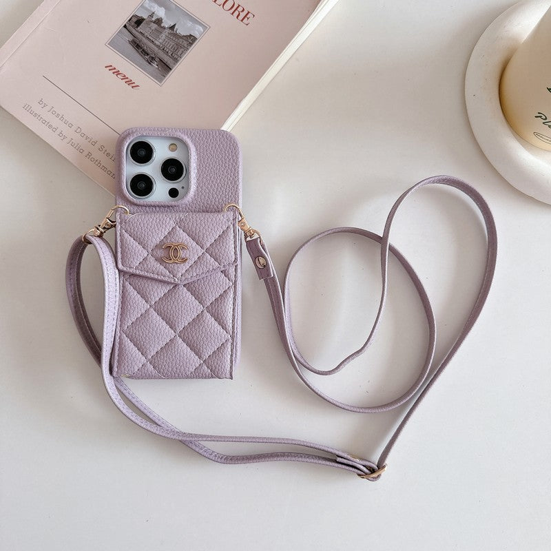 CC Card Bag Color Leather Chain iPhone Case