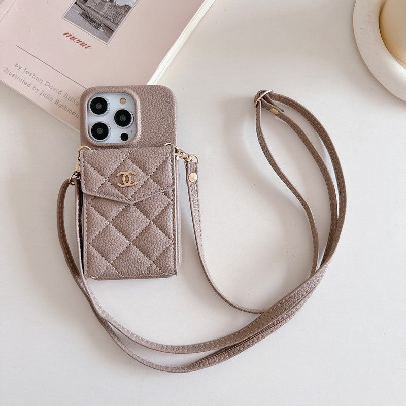 CC Card Bag Color Leather Chain iPhone Case