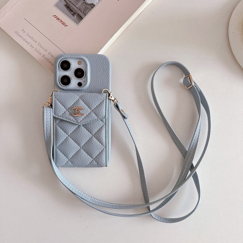 CC -kaarttas kleur lederen ketting iPhone -hoesje