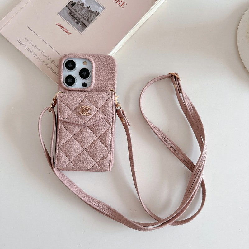 CC Card Bag Color Leather Chain iPhone Case