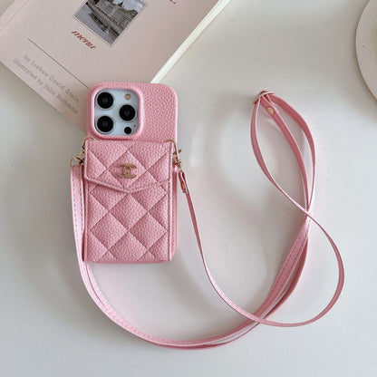 CC Card Bag Color Leather Chain iPhone Case