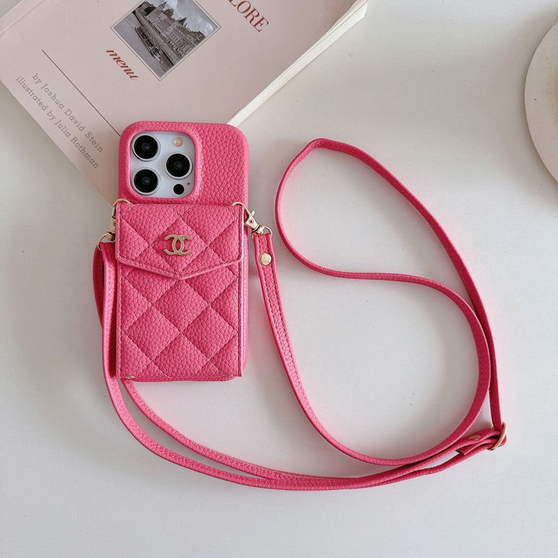 CC Card Bag Color Leather Chain iPhone Case