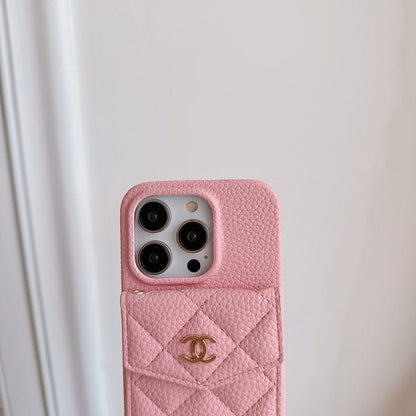 CC -kaarttas kleur lederen ketting iPhone -hoesje