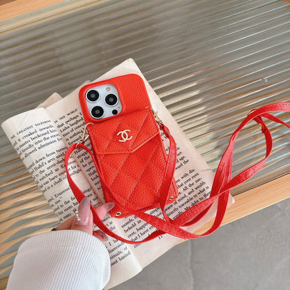 CC Card Bag Color Leather Chain iPhone Case