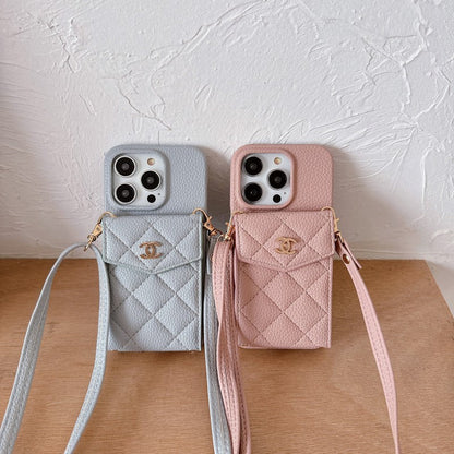 CC Card Bag Color Leather Chain iPhone Case