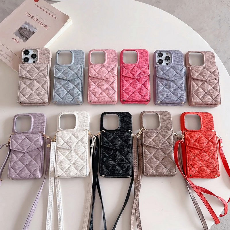 CC Card Bag Color Leather Chain iPhone Case