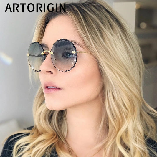 Luxury Round Sunglasses Women Brand Designer Rimless Sun Glasses for Female Tint Fashion Rosie Eyewear