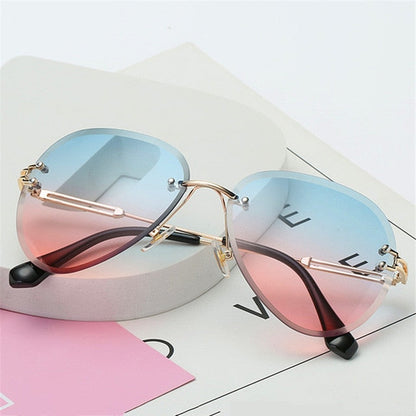 Oulylan Rimless Sunglasses Women Brand Designer Sun Glasses Gradient Shades Cutting Lens Ladies Frameless Metal Eyeglasses UV400