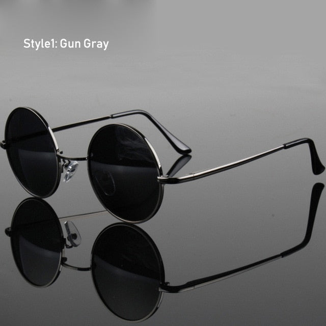 Retro Classic Vintage Round Polarized Sunglasses Men Brand Designer Sun Glasses Women Metal Frame Black lens Eyewear Driving