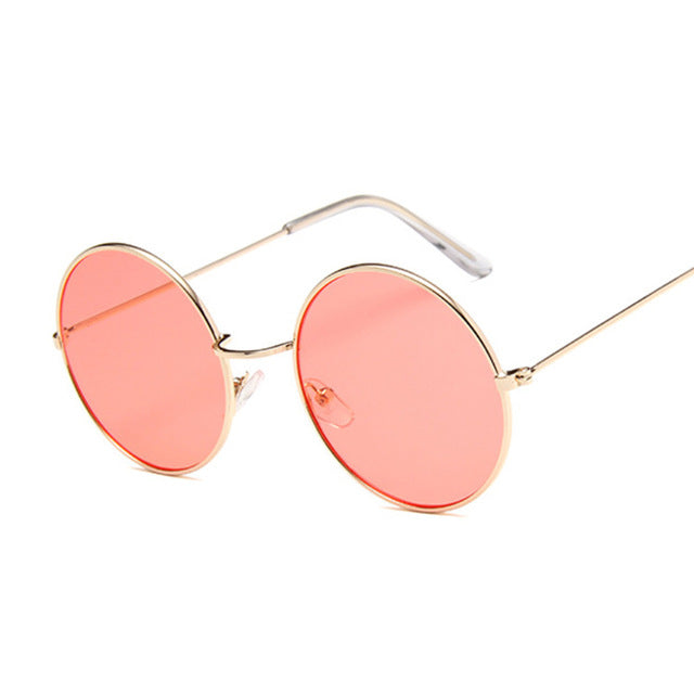 Retro Round Pink Sunglasses Women Brand Designer Sun Glasses For Women Alloy Mirror Female Oculos De Sol Black