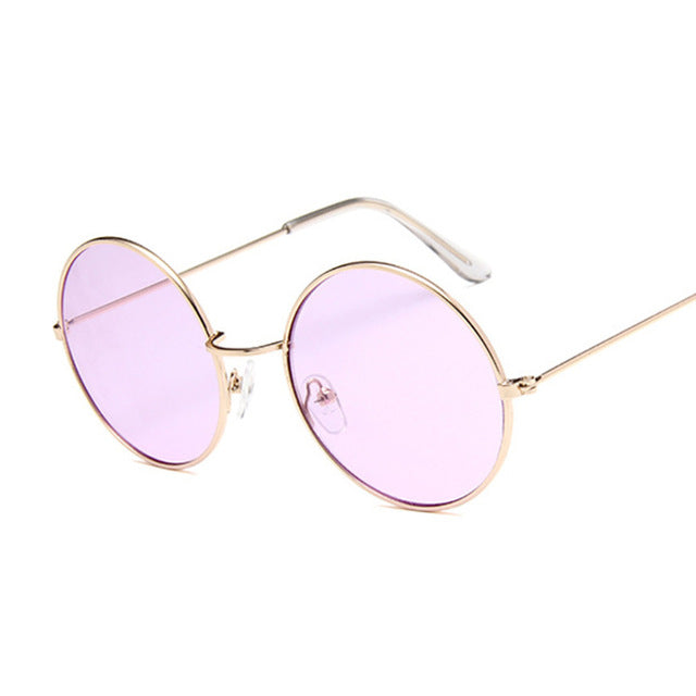 Retro Round Pink Sunglasses Women Brand Designer Sun Glasses For Women Alloy Mirror Female Oculos De Sol Black