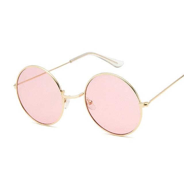 Retro Round Pink Sunglasses Women Brand Designer Sun Glasses For Women Alloy Mirror Female Oculos De Sol Black