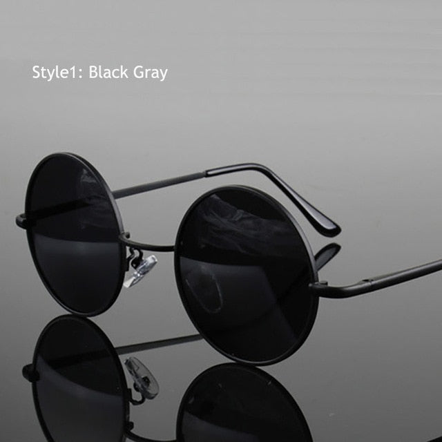 Retro Classic Vintage Round Polarized Sunglasses Men Brand Designer Sun Glasses Women Metal Frame Black lens Eyewear Driving