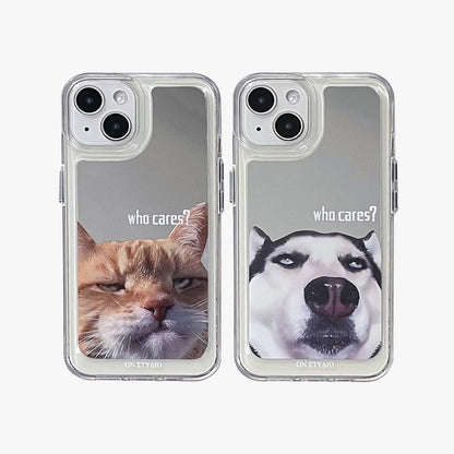 Mirror iPhone Case | Couple Cats & Dogs Who Cares (Buy 2 and get 50% off one)